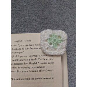 Mint Green & White Crochet Granny Square Pocket Bookmark • Finished SC Border